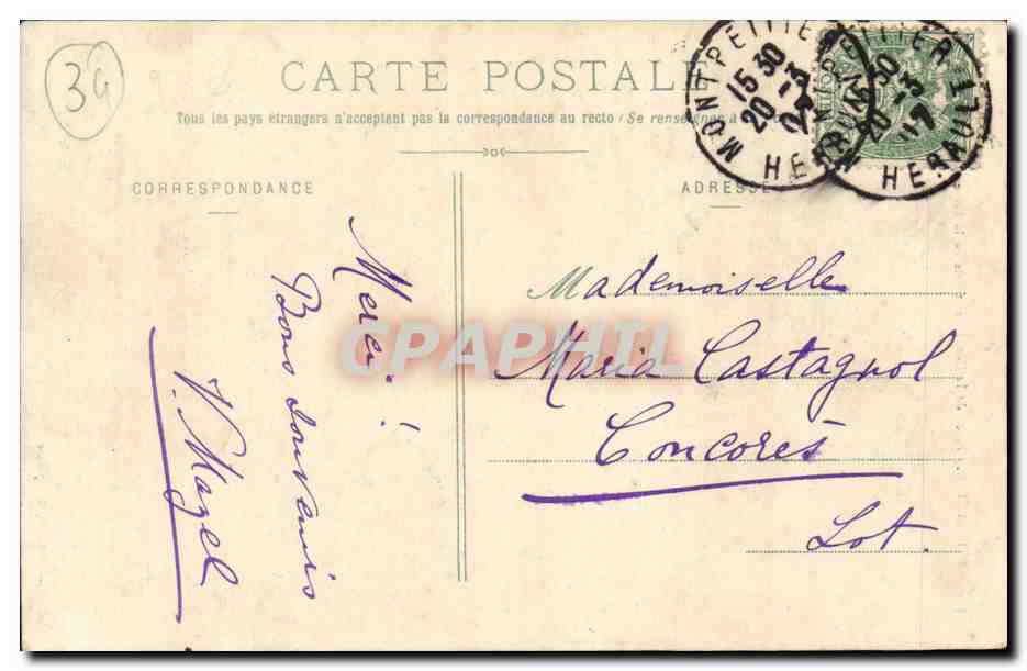 Montpellier - Place de la Comédie et Rue de la Loge — éditeur Le K. Alkaila, Montpellier, n°5 — Rückseite