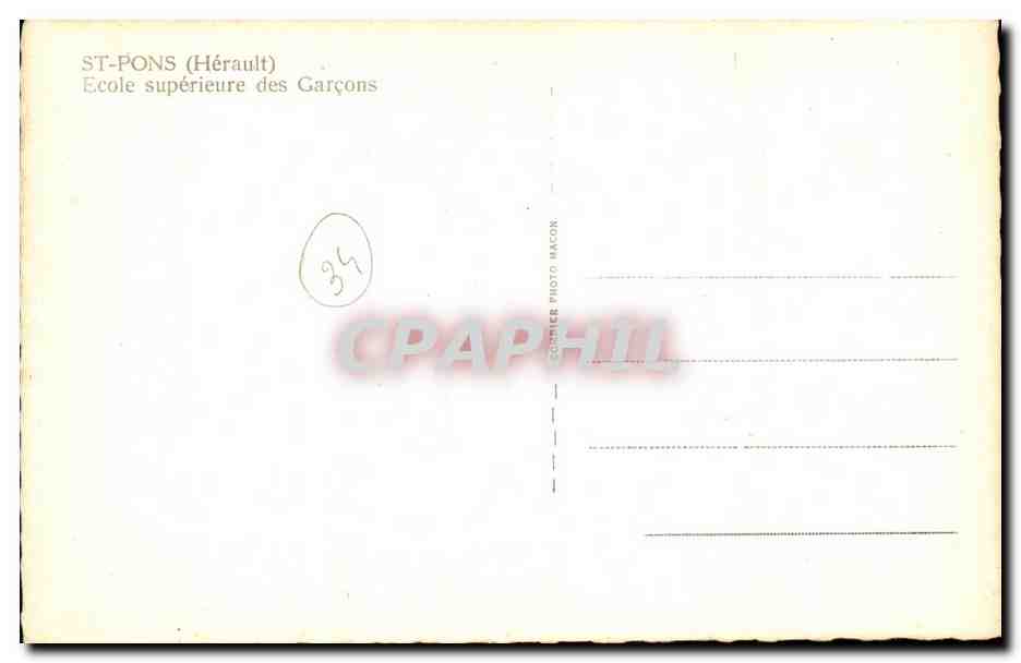 Saint Pons - Ecole Superieure des Garcons - CPA  — Rückseite