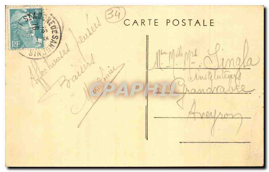 saint Andre de Sangonis - Pont sur l'Herault - Avenue de Gignac - CPA  — Verso