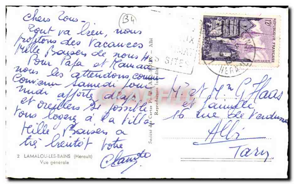 Lamalou-les-Bains — Vue générale — Société des Cartes Postales d'Albi, n°2 — Back