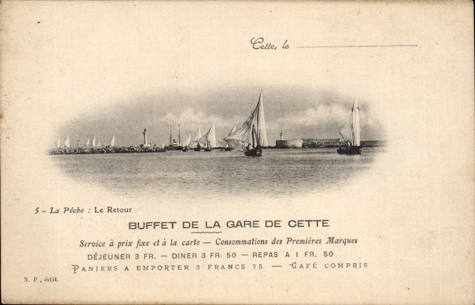 Sete - Cette - Buffet de la Gare de Cette - service a prix fixe et a la carte Dejeuner 3 fr - CPA 