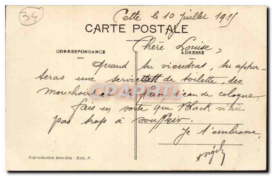 Sete - Cette - Station Balneaire - Grand Theatre Municipal - Louise 1911 - CPA  — Back