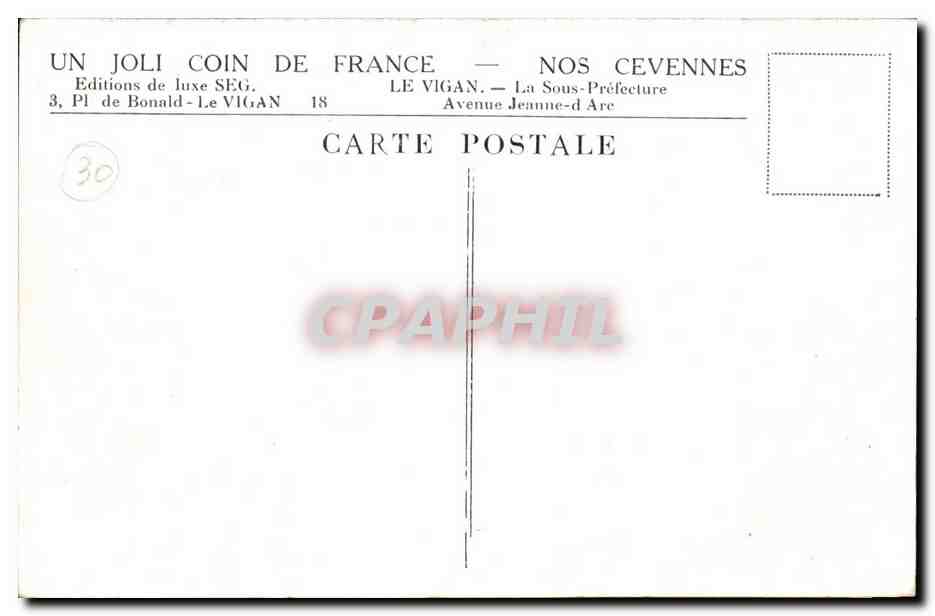 Le Vigan CPA La sous prefecture Avenue Jeanne d'arc — Rückseite