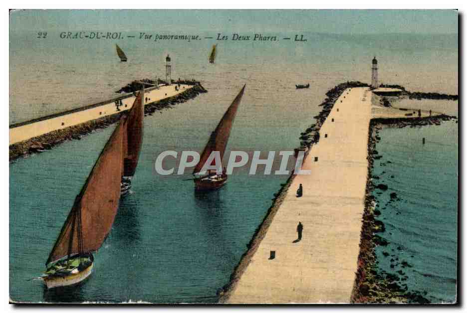 Le Grau du Roi - Vue Panoramique - Les Deux Phares - lighthouse - voiliers - CPA 