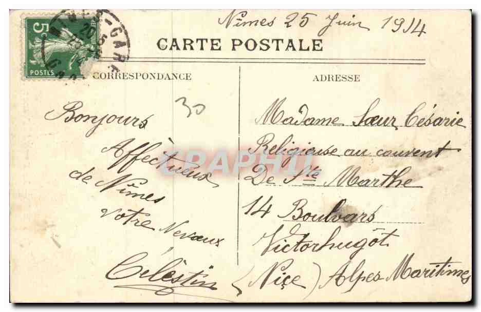 Nimes - La Porte de France CPA  — Rückseite