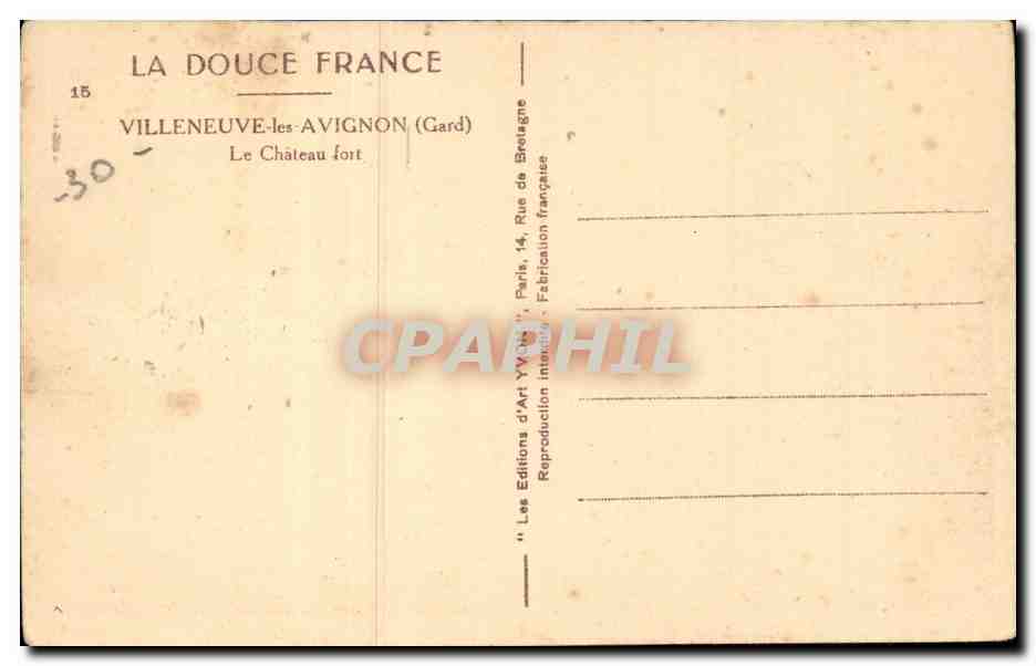 Villeneuve-lès-Avignon — El castillo fuerte — Les Éditions d'Art Yves, París — Reverso