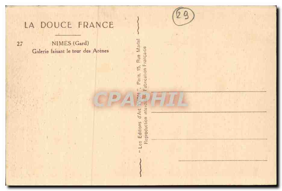 Nimes CPA Galerie faisant le tour des arenes — Rückseite