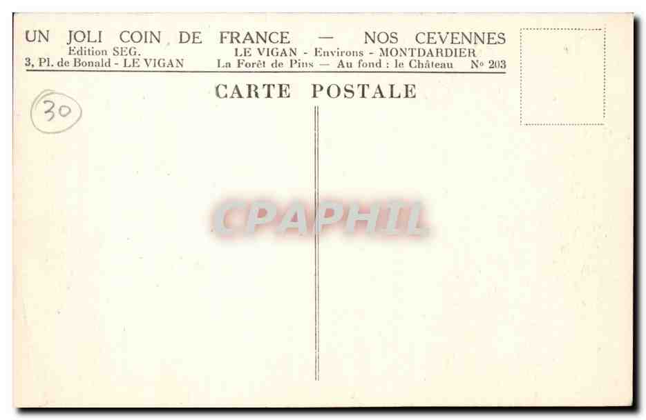 Forêt de Pins — Montdardier — Le Vigan — Nos Cévennes — Édition SEG — Verso