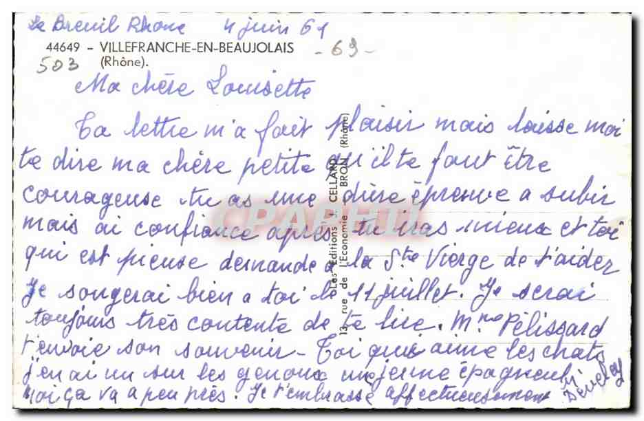 Villefranche-en-Beaujolais — collage de paysages et monuments — Les éditions de l'Économie — Verso