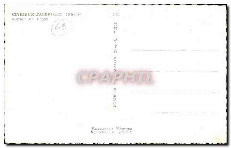 Civrieux-d'Azeruges (Rhône) — Maison de Repos "CIM" — Combier — Verso