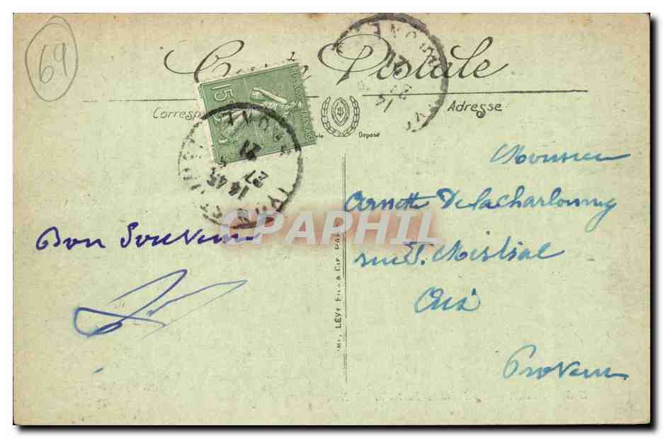 LYON — La Fontaine Bartholdi — éditeur inconnu, n° 385 — Verso