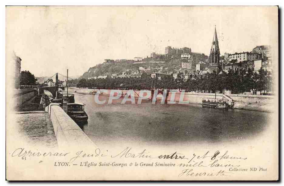 LYON — L'Église Saint-Georges & le Grand Séminaire entre jet d'eaux — Collections ND Phot