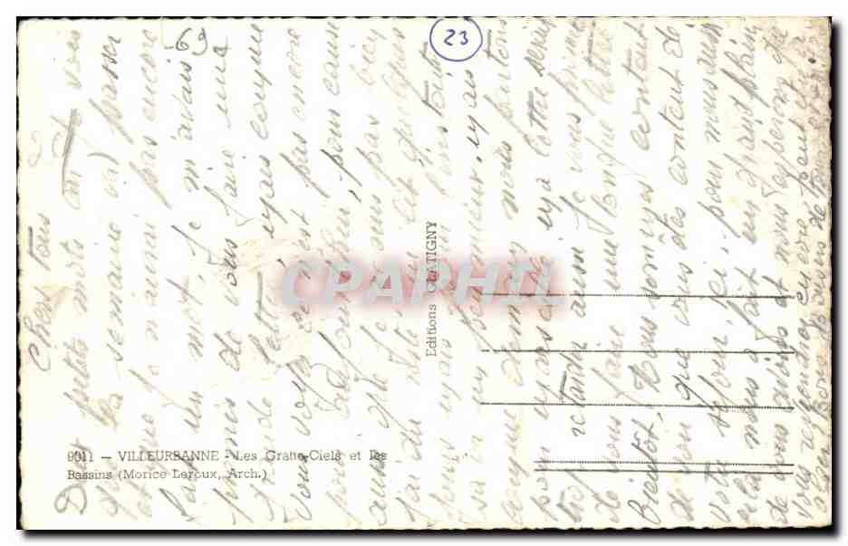 Bassins (Morice Lercoux, Arch.) — Les Gratte-Ciel et les Bassins — Éditions C.P.A. TIGNY — Verso