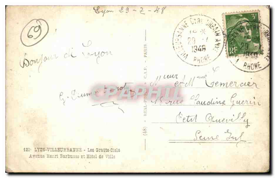 Avenue Henri Barbussa — Les Gratte-Ciel — Lyon — C.A.P. (48) — Verso