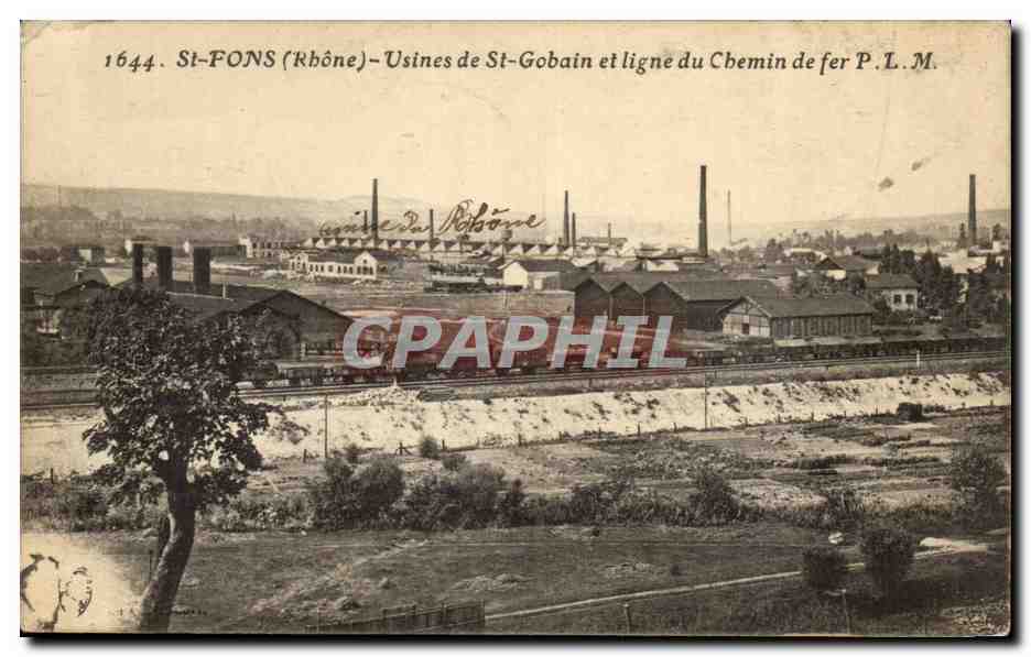 St-PONS (Rhône) — Usines de St-Gobain et ligne du Chemin de fer P.L.M. — CPAPHIL n°1644