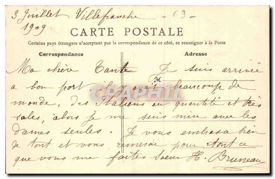 Villefranche (Rhône) — Rue de Belleville — B. F., Paris — Verso