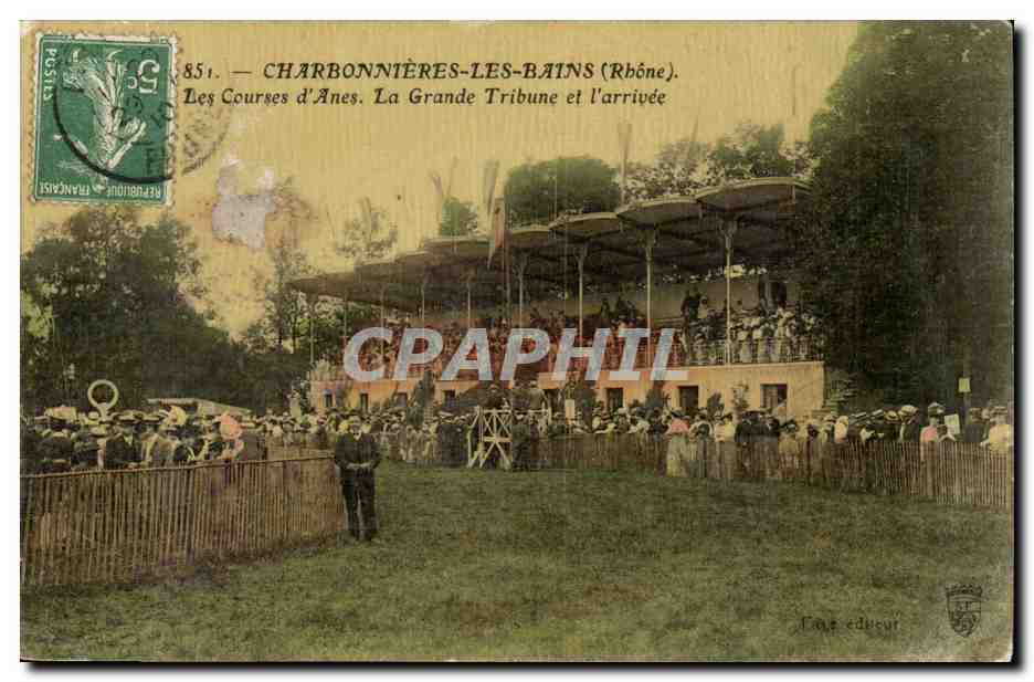 Charbonnières-les-Bains (Rhône) — Les Courses d'Ânes. La Grande Tribune et l'arrivée — Éditeur L'École