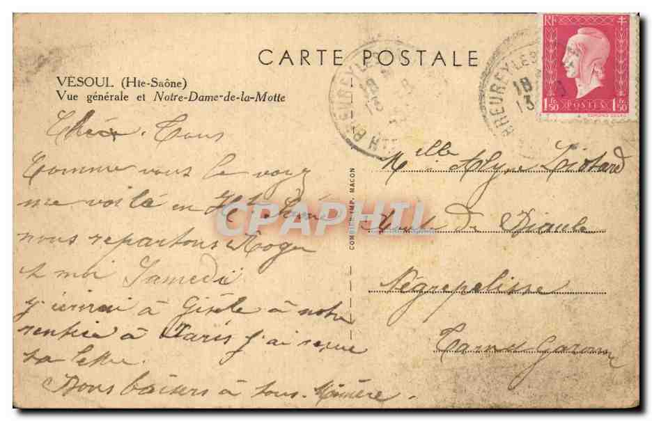 Vesoul (Haute-Saône) — Vue générale et Notre-Dame-de-la-Motte — Éditeur non identifié — Verso
