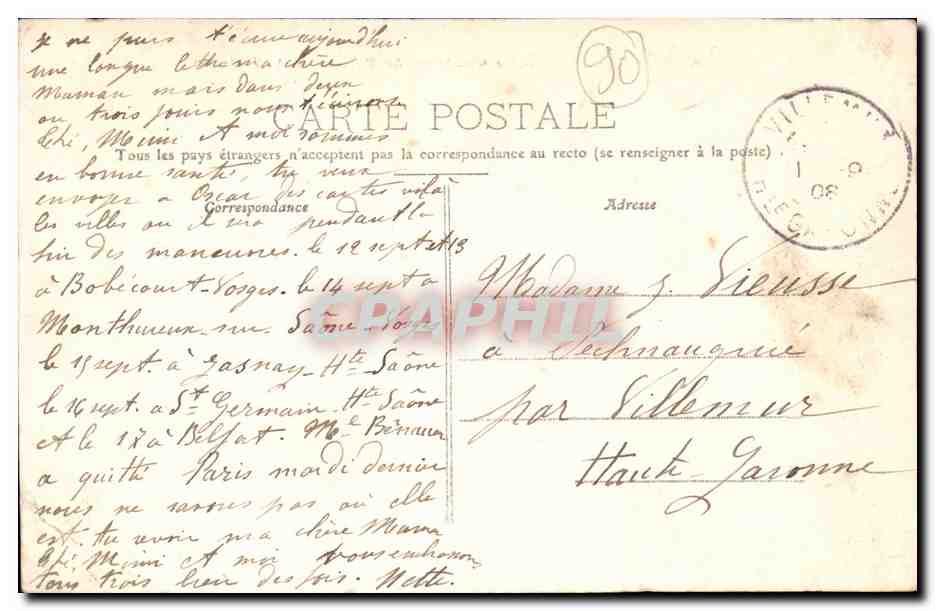 Environs de Belfrot CPA Chaetau de Villersexel — Rückseite