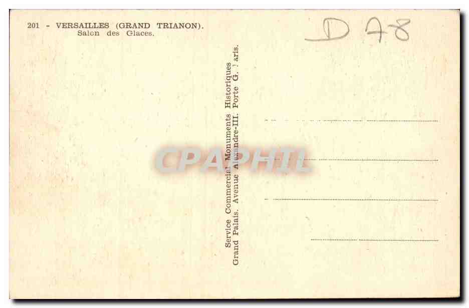 Versailles CPA Grand TRianon Salon des glaces — Verso