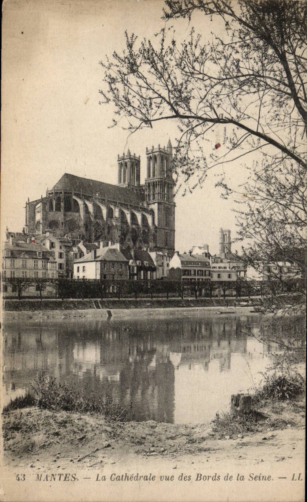 Mantes CPA La cathedrale vue des Bords de la SEine