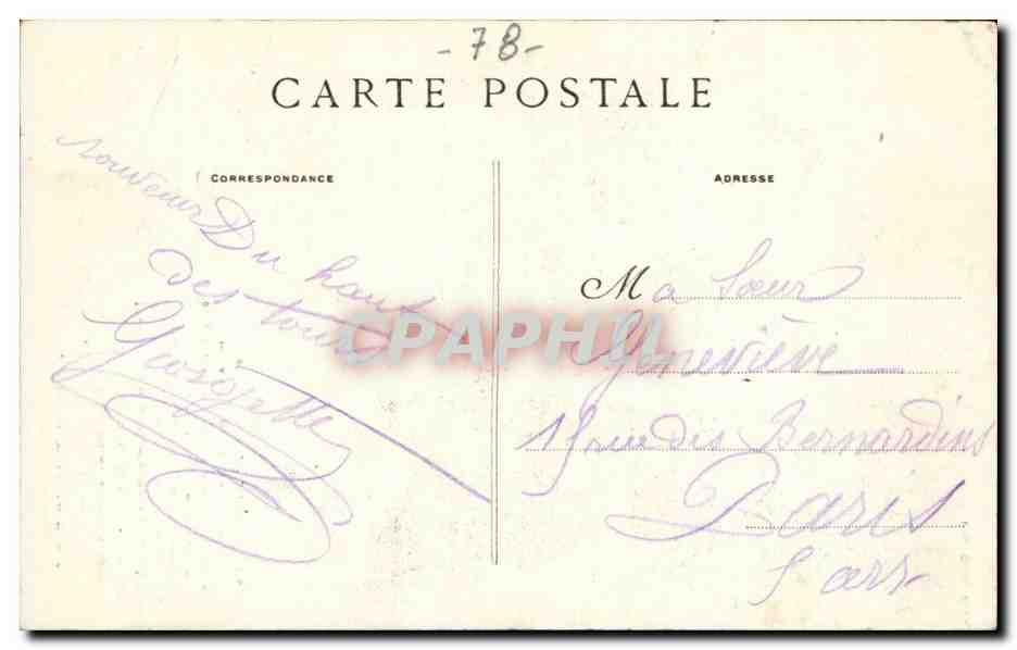 Montfort-l'Amaury — Turm von Anne von Bretagne, Ruinen des Bergfrieds von Wilhelm von Hainaut — Antike Ansichtskarte n°78 — Rückseite