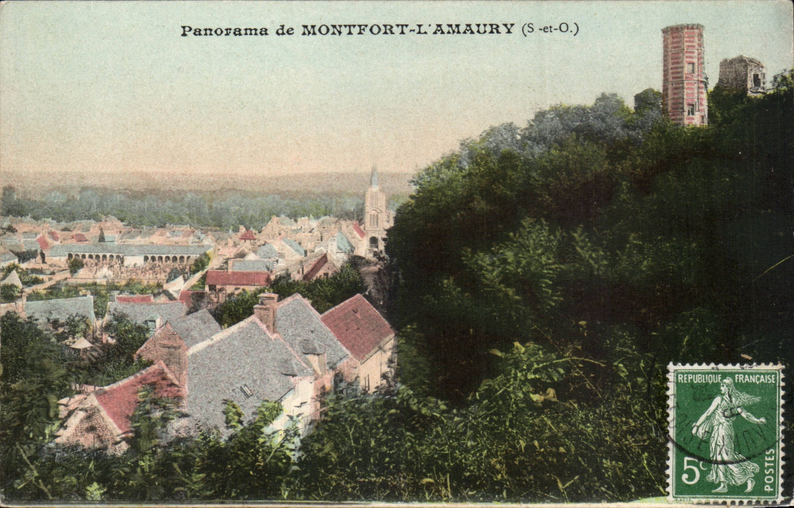 Panorama von MONTFORT-L'AMAURY (S.-et-O.) — Luftbild mit Schloss und Kirche — A. Bourdier, Verlag, Versailles