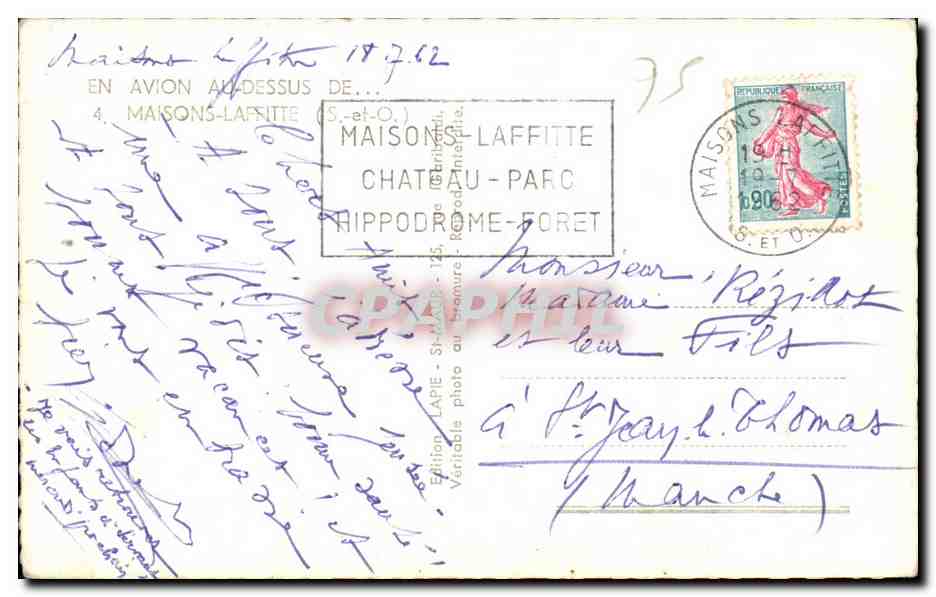 Vue aérienne de Maisons-Laffitte — Château du Parc — Édition Lapie — Back