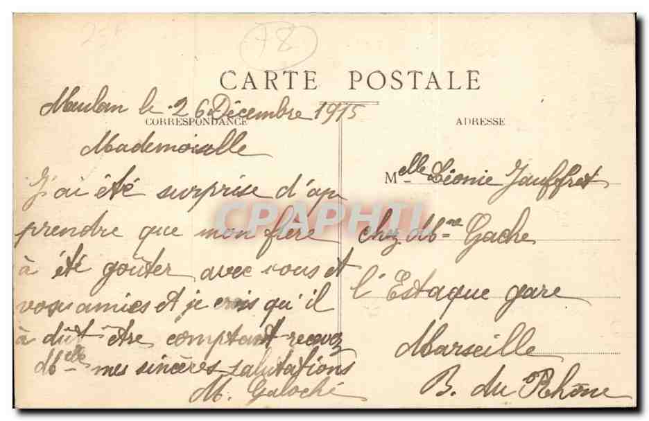 Meulan CPA Hotel de ville La halle et les Postes — Back