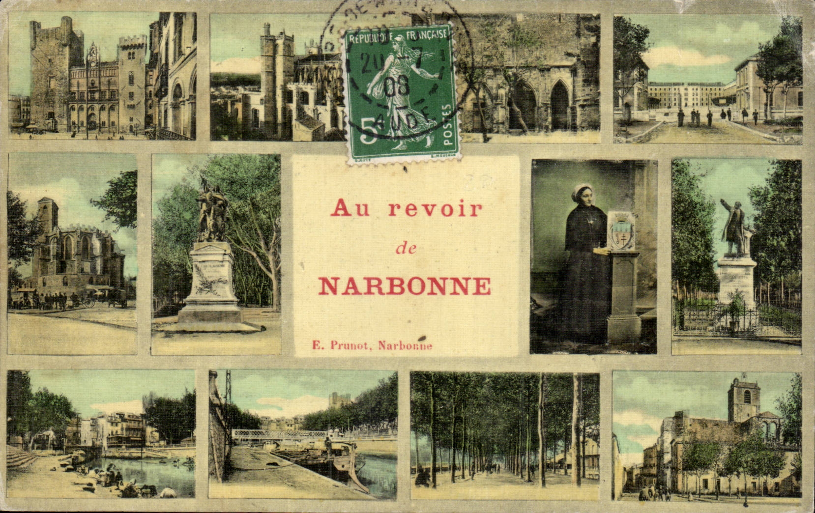 CPA Narbonne Au revoir (carte toilee)