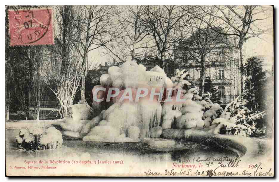 Square de la Révolution — 10 degrés, 3 Janvier 1905 — L. Janson, éditeur, Narbonne