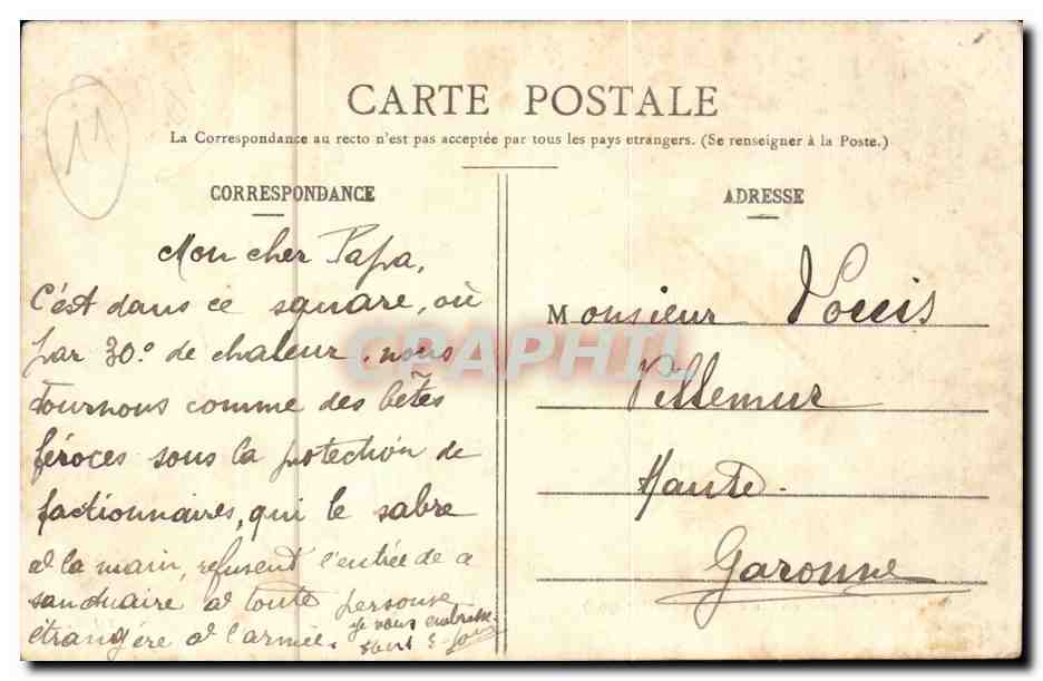 Square de la Révolution — 10 degrés, 3 Janvier 1905 — L. Janson, éditeur, Narbonne — Verso