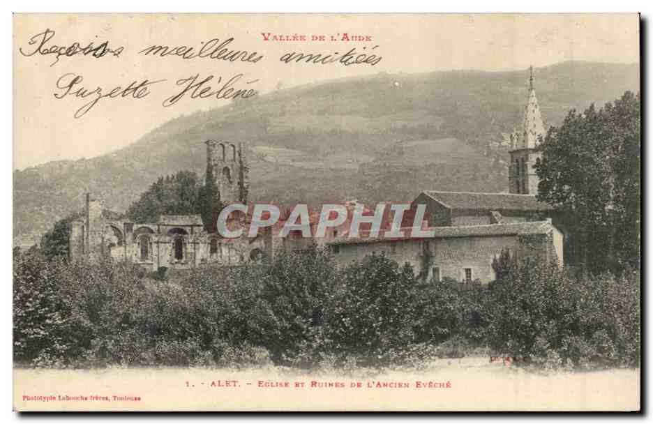 Alet — Église et ruines de l'ancien évêché — Phototypie Labouche frères, Toulouse