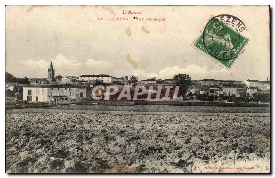 Pezens - Vue Generale - 13 rue de Beffroi Narbonne - Ernestine Cartier - CPA 