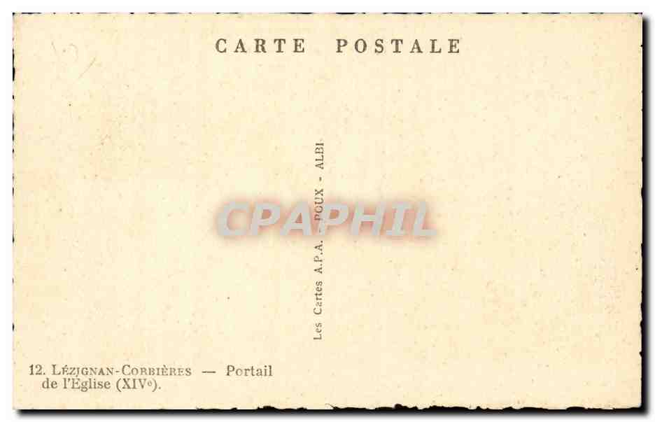 Lézignan-Corbières — Portail de l'Église (XIVe) — Les Cartes A.P.A. POUX - ALBI — Reverso