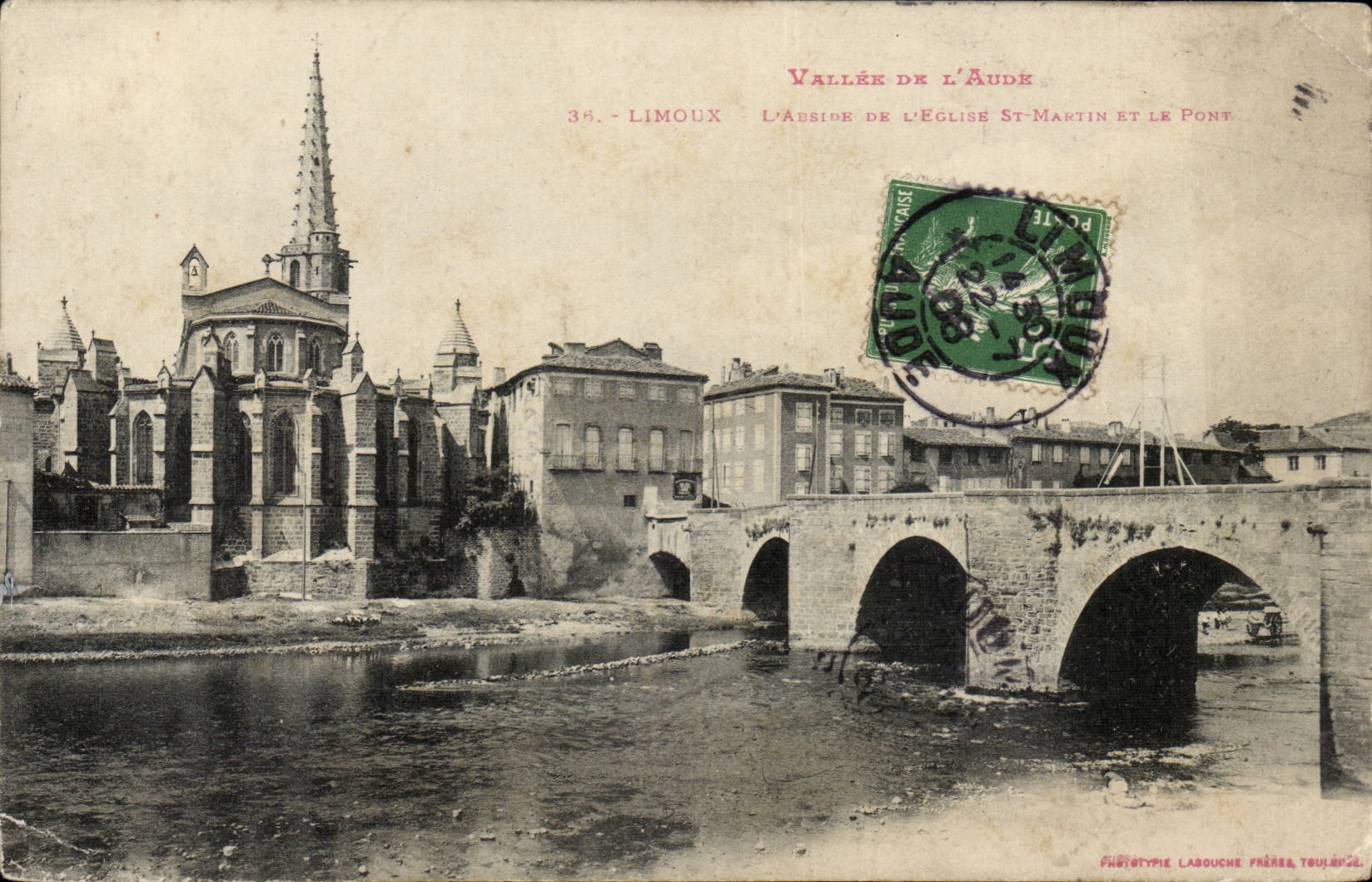 Limoux CPA L'abside de l'eglise St martin et le pont