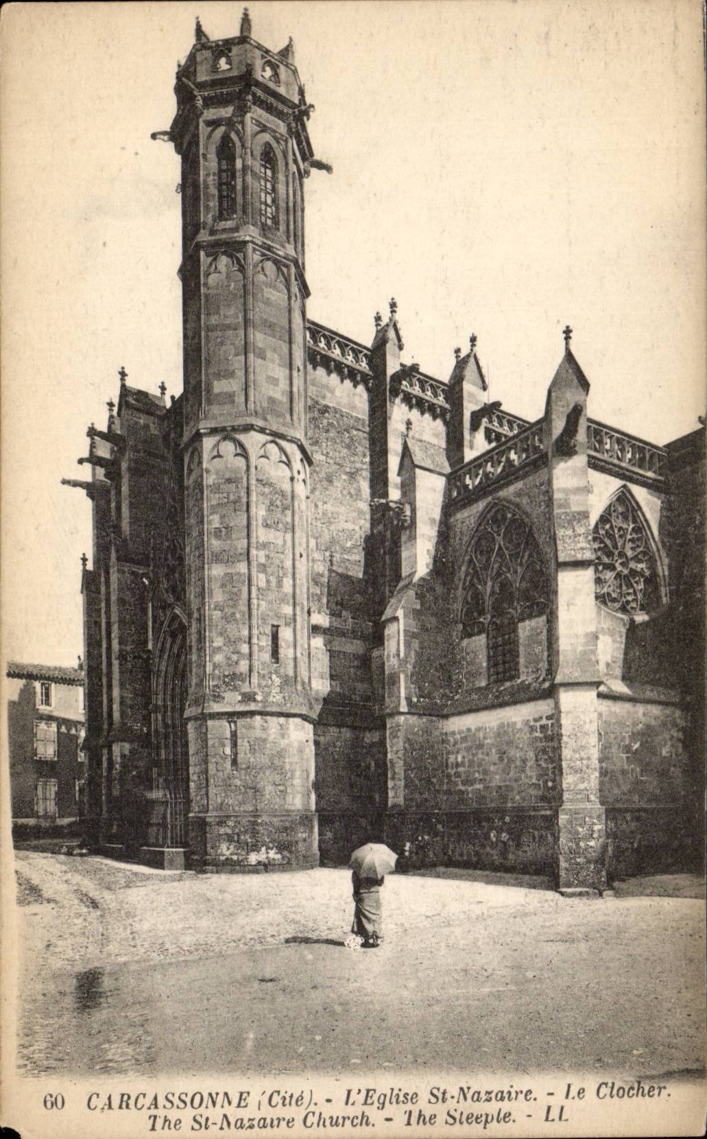 Carcassonne CPA L'eglise St Nazaire le clocher 