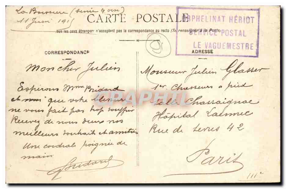La Boissière (S.-et-O.) — Orphelinat Militaire Hériot — La Passerelle du Parc des Jeux — Verso