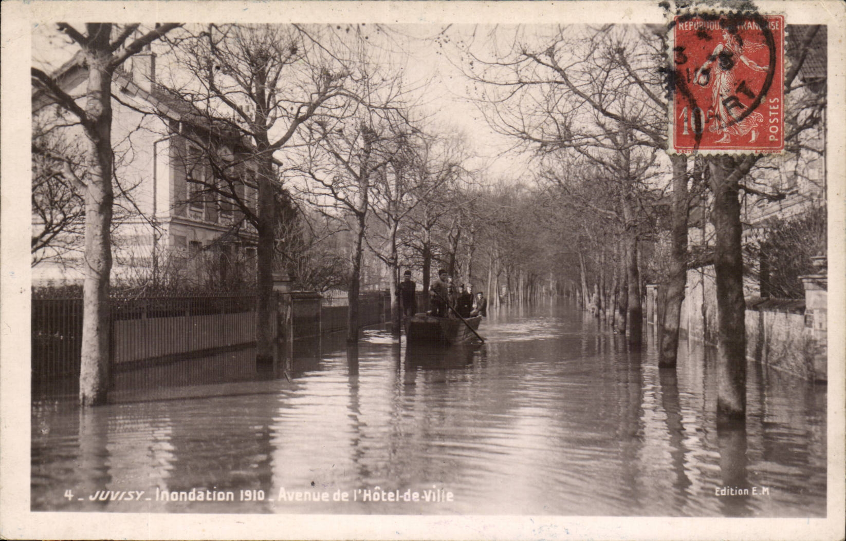 Juvisy CPA Inondation 1910 Avenue de l'hotel de ville