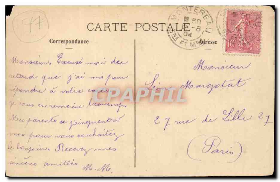 Montereau CPA Quai de Seine et Tuileries — Rückseite
