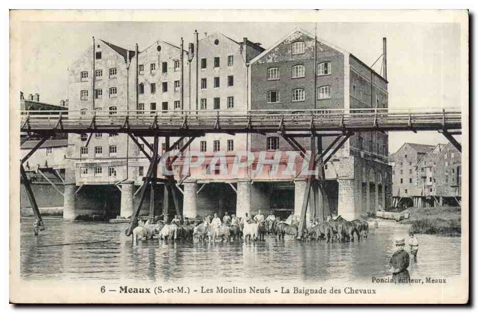Meaux (S.-et-M.) — Los Molinos Nuevos — El Baño de los Caballos — Editor: Poncini, Meaux