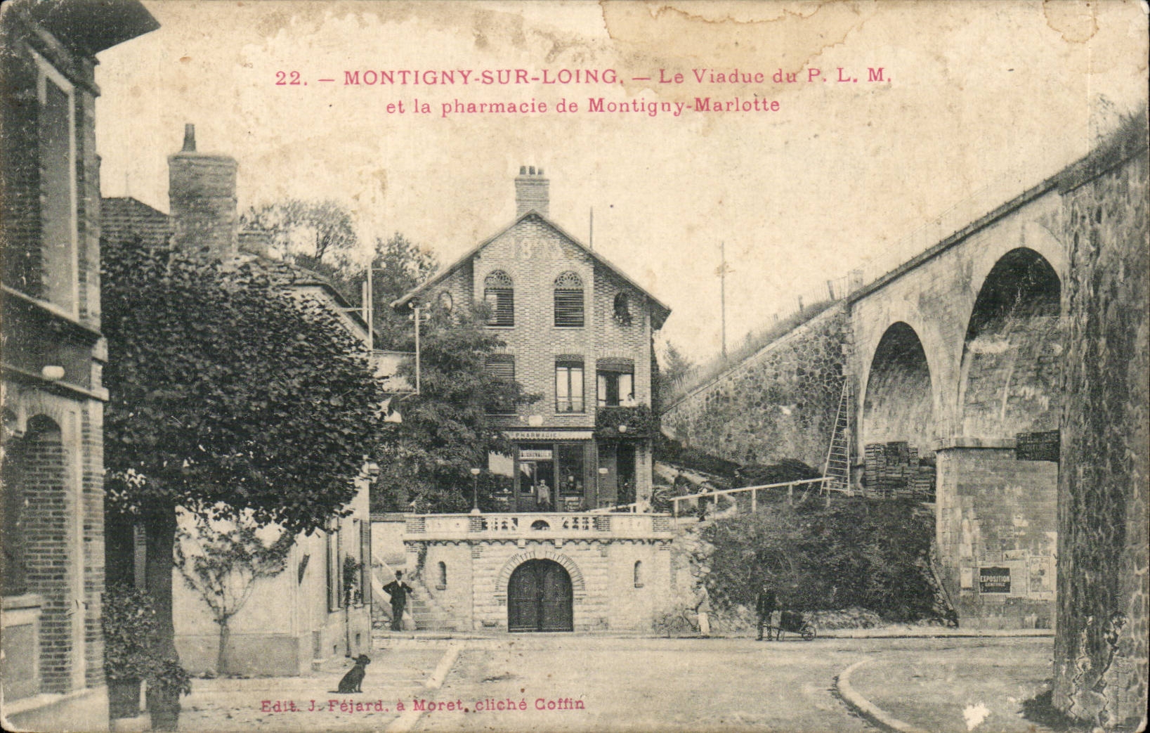 Montigny sur Loing - Le Viaduc du PLM et la Pharmacie de Montigny Marlotte CPA 