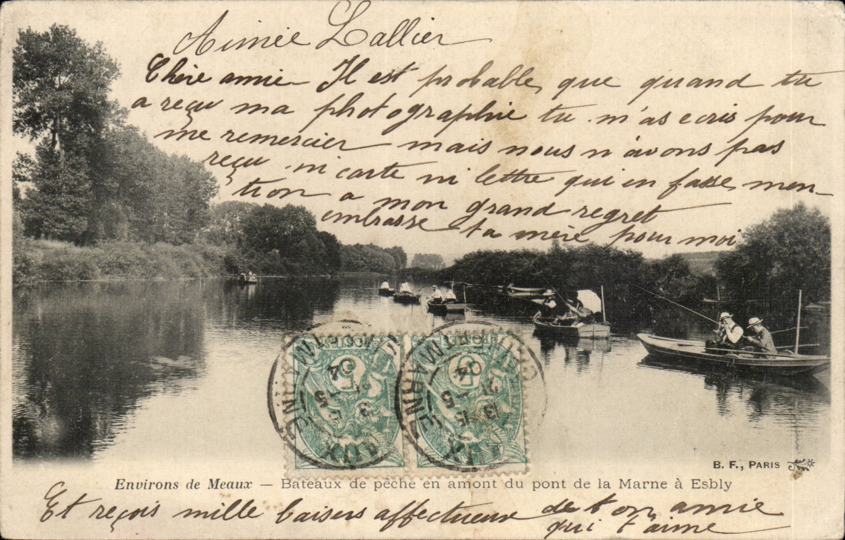 Environs de Meaux — Bateaux de pêche en amont du pont de la Marne à Esbly — B.F., PARIS