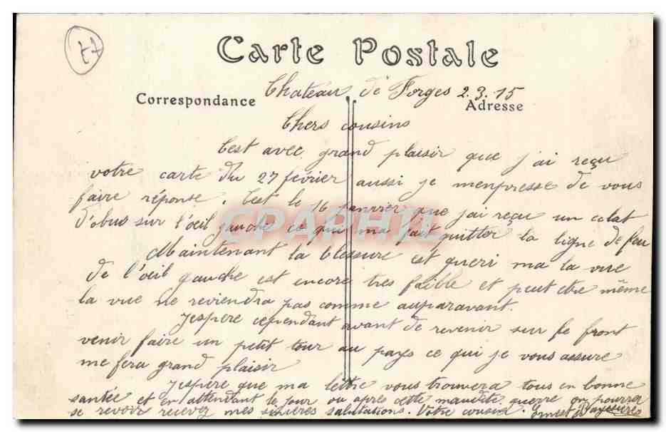 Environs de Montereau - Chateau de Forges Transforme en ambulance militaire pendant la guerre 1914 1915 - CPA  — Rückseite