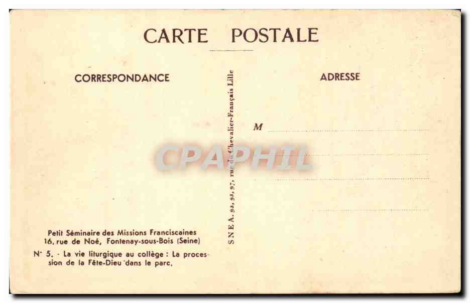 Procèsion liturgique — Petit Séminaire des Missions Franciscaines, Fontenay-sous-Bois — N° 5 — Verso