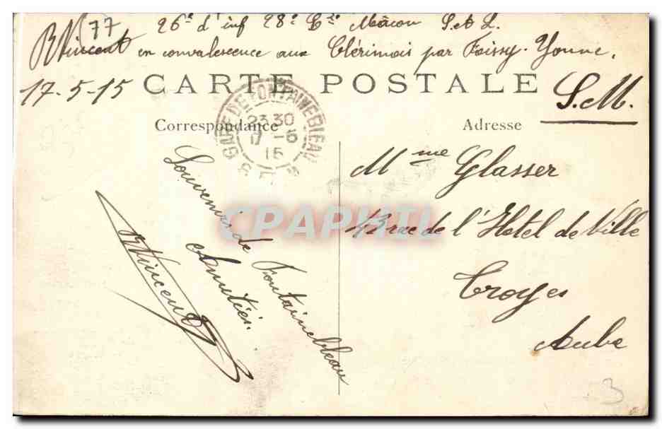 Fontainebleau — El Hotel de Correos — Correos-Telégrafos — Reverso