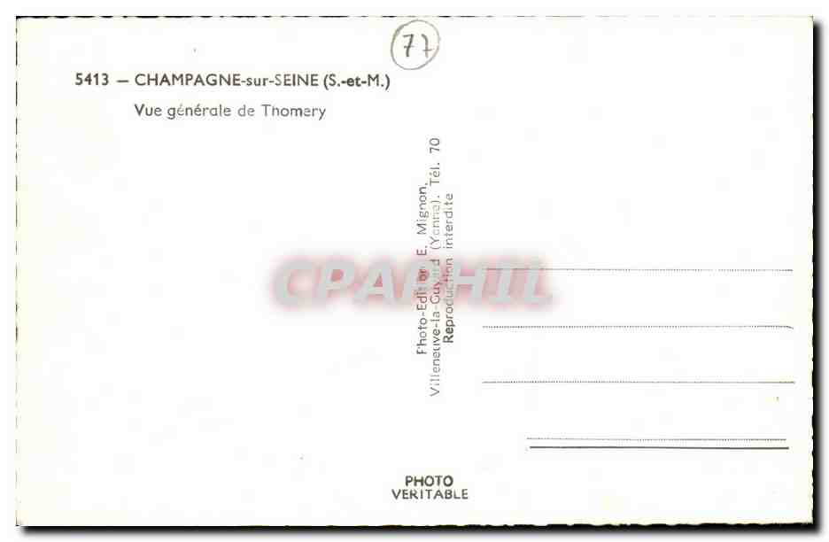 Champagne sur Seine CPA Vue generale de thomery — Verso