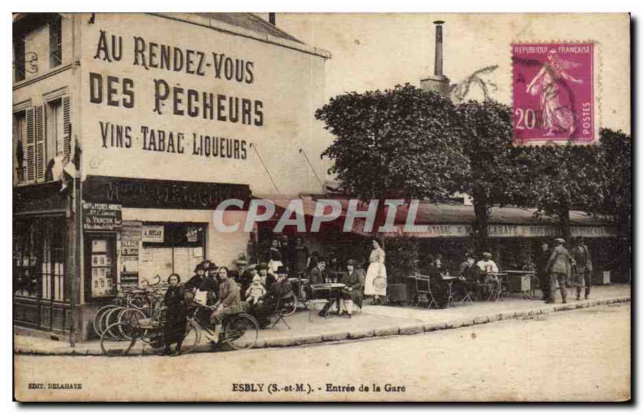 Esbly CPA entree de la gare (au rendez vous des pecheurs) TOP
