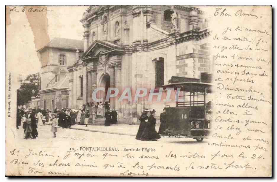 Fontainebleau — Uscita dalla Chiesa — Tipografia Tullain, 10a serie