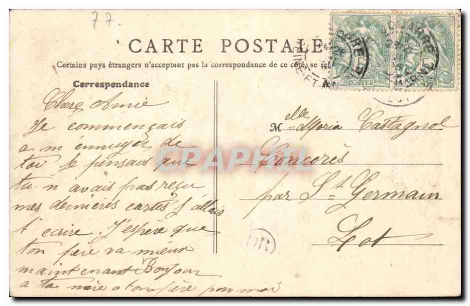 Le Tour de Marne — Vers Champigny — Bras gauche de la rivière — B. F. Paris 2565 — Verso